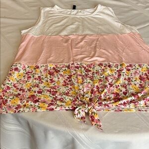 Women's Floral Tie-Front Tank Top - Pink & White 1x never worn